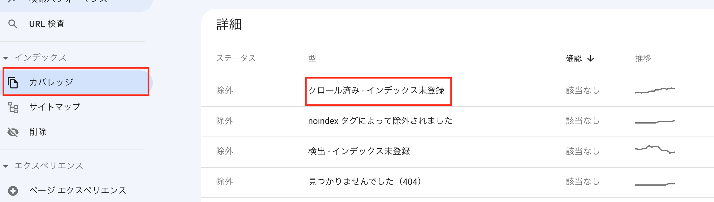 「クロール済み - インデックス未登録」を確認する方法